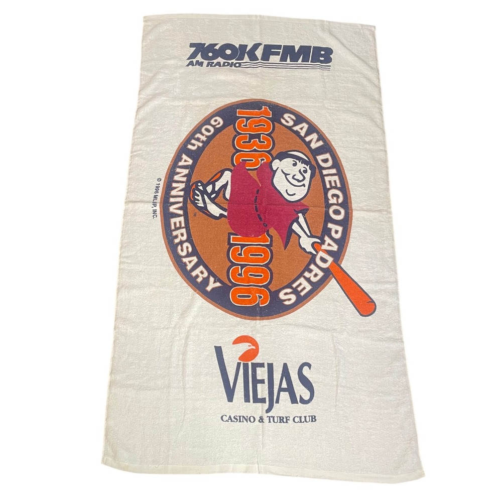 Vintage 1996 San Diego Padres 60th Anniversary Beach Towel 760 KFMB Viejas Friar
